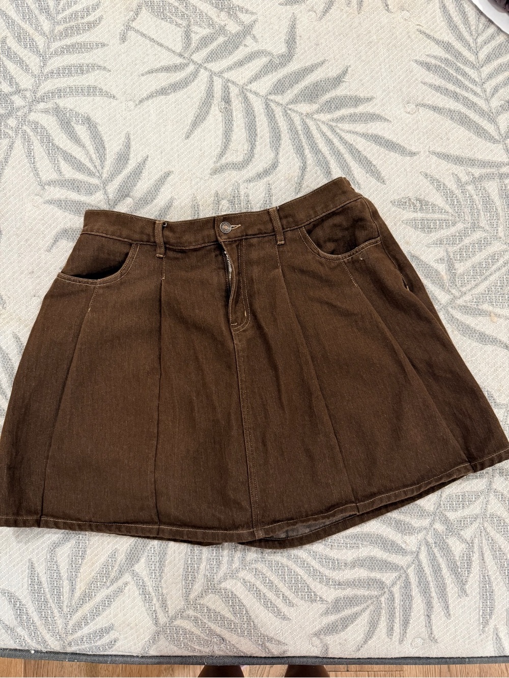 Brown A-Line Denim Skort